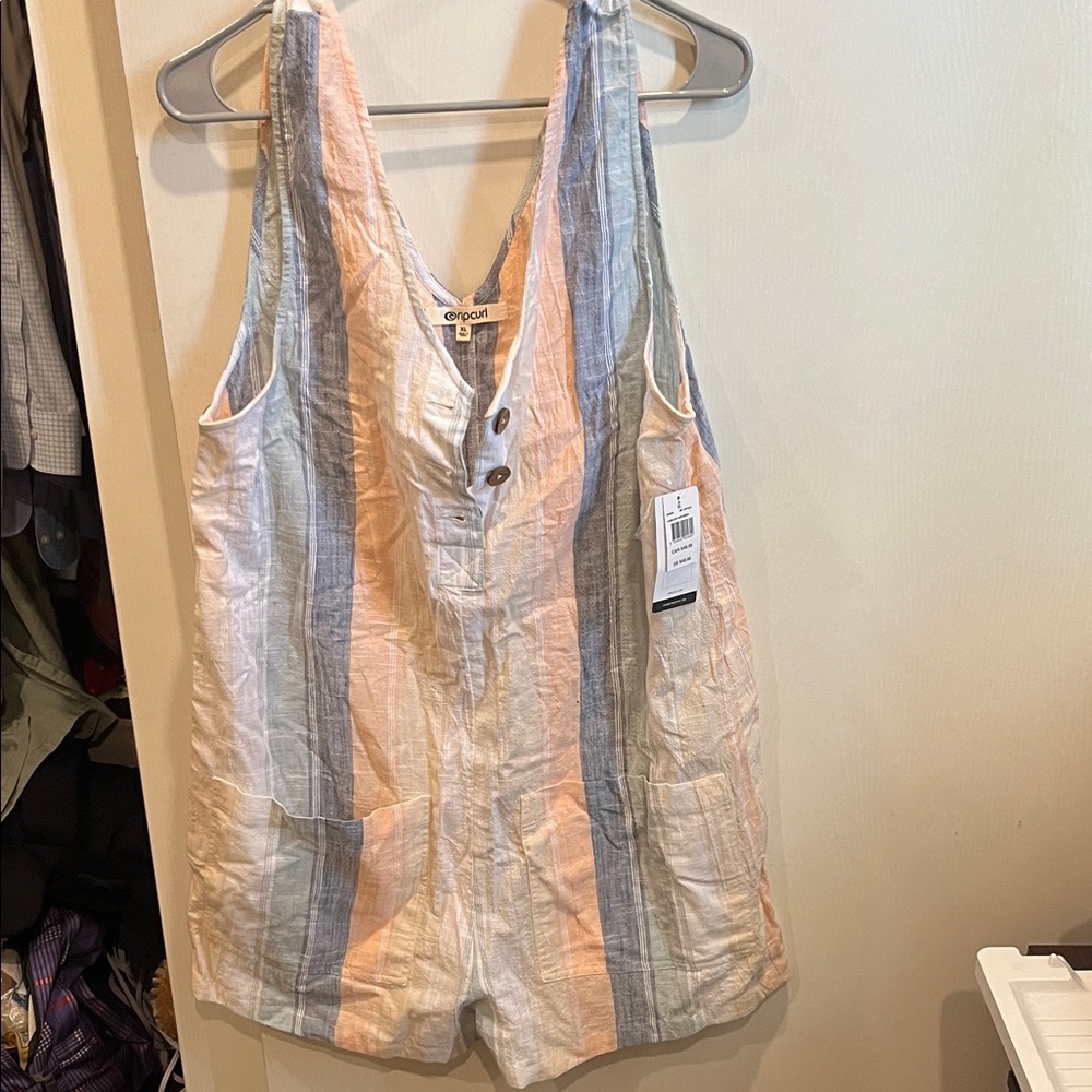 Rip Curl Peach and Blue Striped Romper
